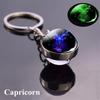 Luminous 12 Constellations Keychain Double-Sided Glass Ball Zodiac Pendant Key Ring