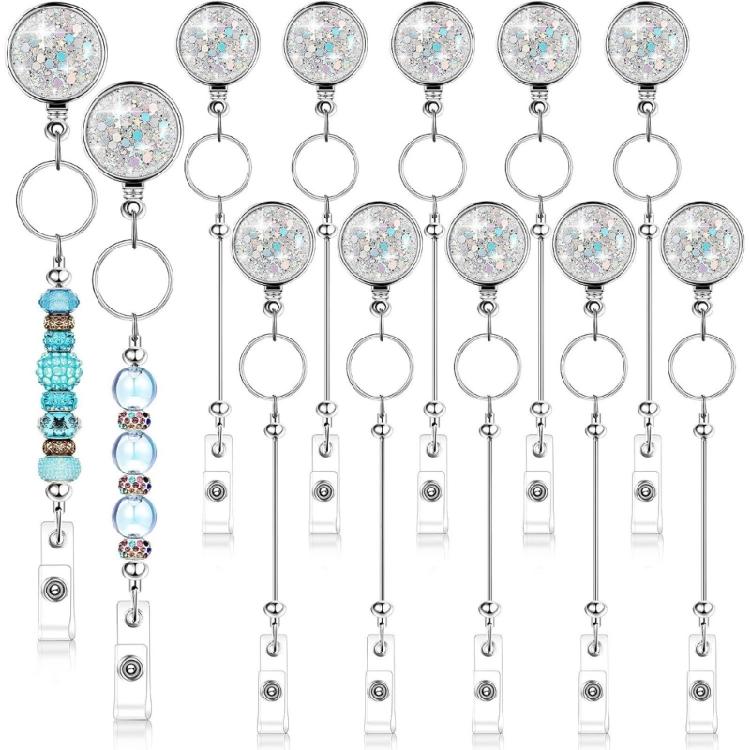 Funny ID Badge Holders with Alligator Clip for Nurse Teacher Office Holiday, Retractable Glitter Badge Holders Clip