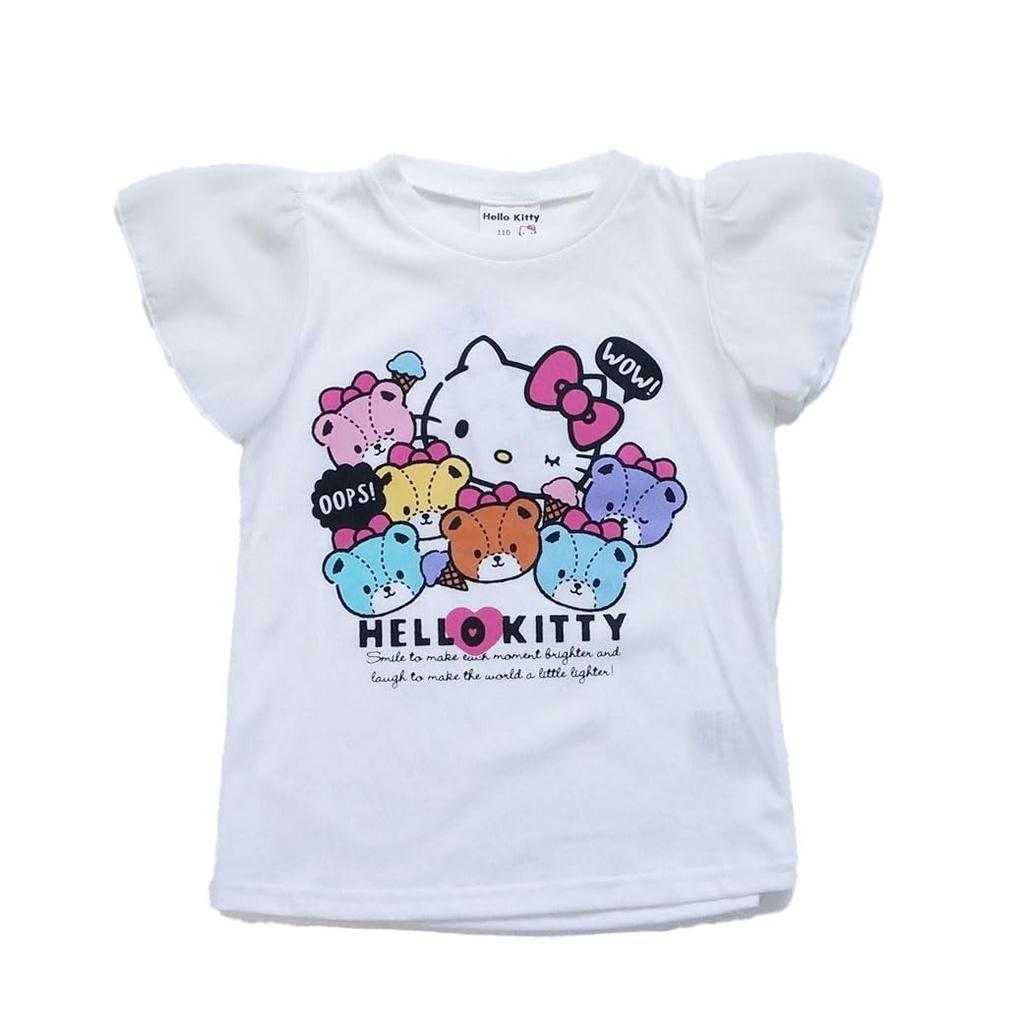 Hello Kitty Sleeve Chiffon for [Sanrio] T-Shirt Girls, Off-White