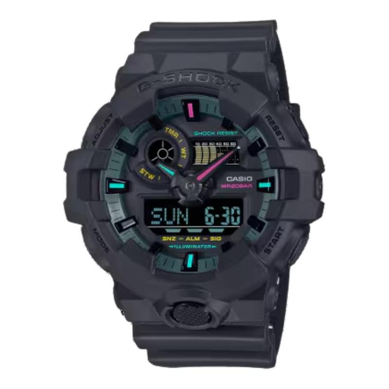 Casio GA-700 serisi 200 metre su geçirmez Kuvars reçine kayış erkek ve kadın için aynı stil siyah kadran GA700MF-1A