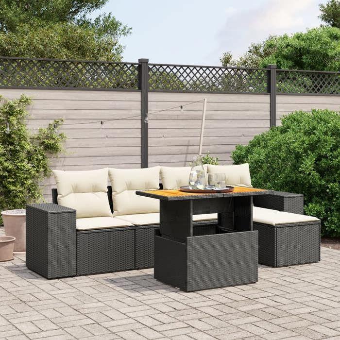 VidaXL Salon de Jardin avec Coussins 6 pcs, Canapés de Terrasse, Ensemble de Meubles de Patio, Mobilier d'Extérieur, Noir 3275919