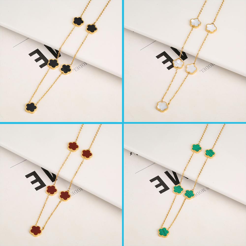 2023 New Stainless Steel Five-Leaf Flower Necklace Simple Fashion Pentagram Necklace Charming For Woman Party Zircon Daily Wear
