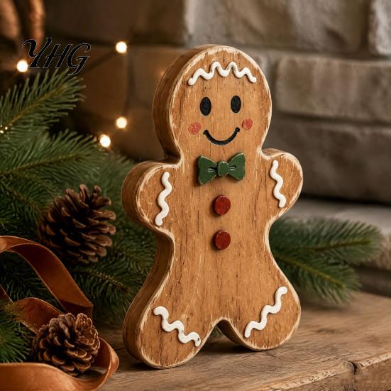 Christmas Tree Hanging Decorations Wooden Gingerbread Man Decor, Rustic Gingerbread, Candy Cane House Figurines, Xmas Window Display Ornaments