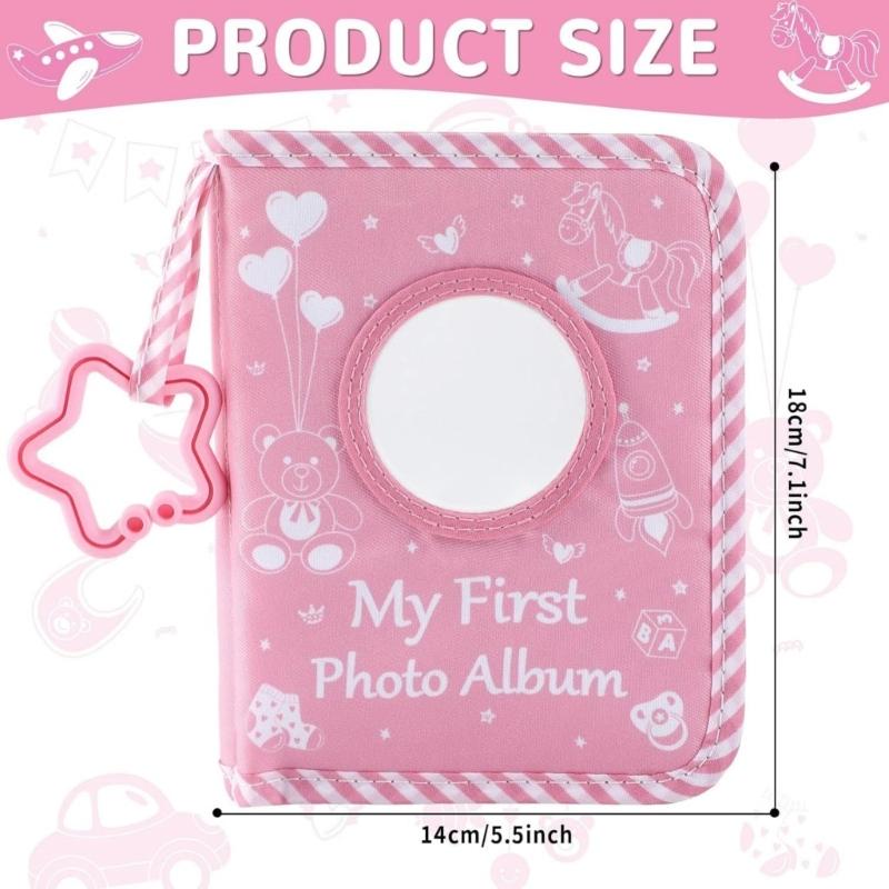 Bear Pattern Washable Baby Memory Book Album with Clear Photo Pocket and Safe Mirror for Capturing Preciously Moment