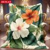 A 2D Tropical Floral and Green Leaf Themed Flannel Blanket with Soft High-definition Digital Printing, a Cooling Blanket Suitable for All Seasons! Sof