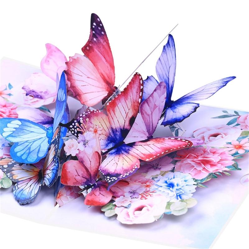 3D Geburtstagskarten Grußkarten Umschläge mit buntem Schmetterling und Blume Grußkarten für Geburtstag, Feiertag