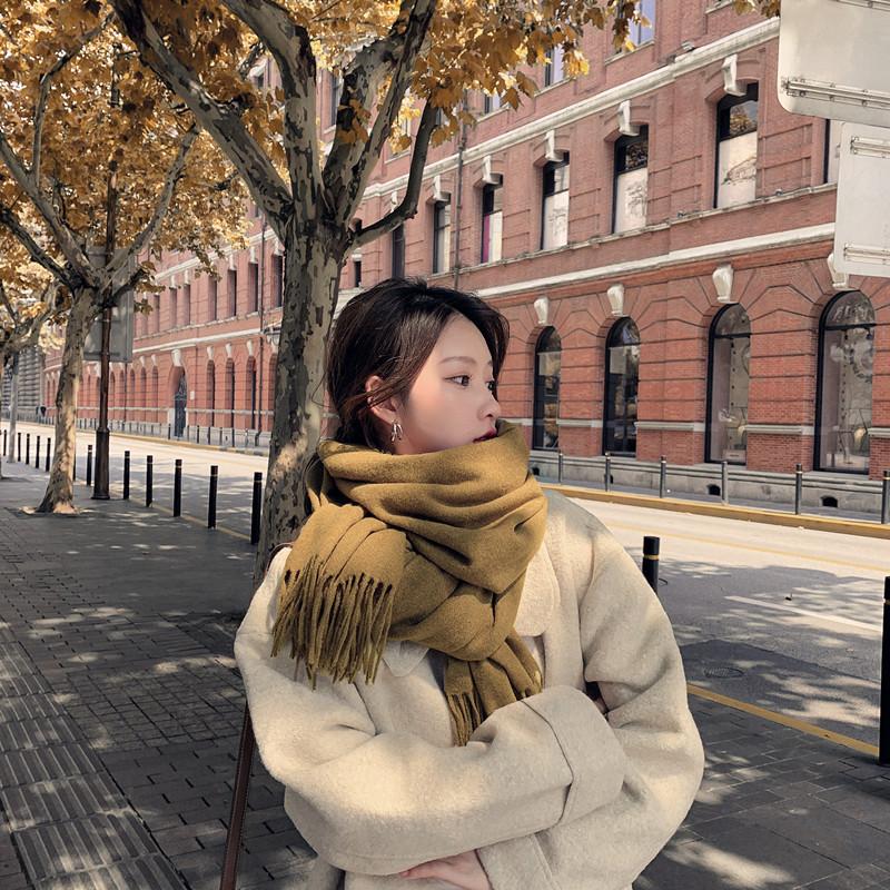 Cashmere Scarf for Women Winter High End Solid Color Scarf  Versatile Men's Shawl Korean Style Thickened Wool Scarf