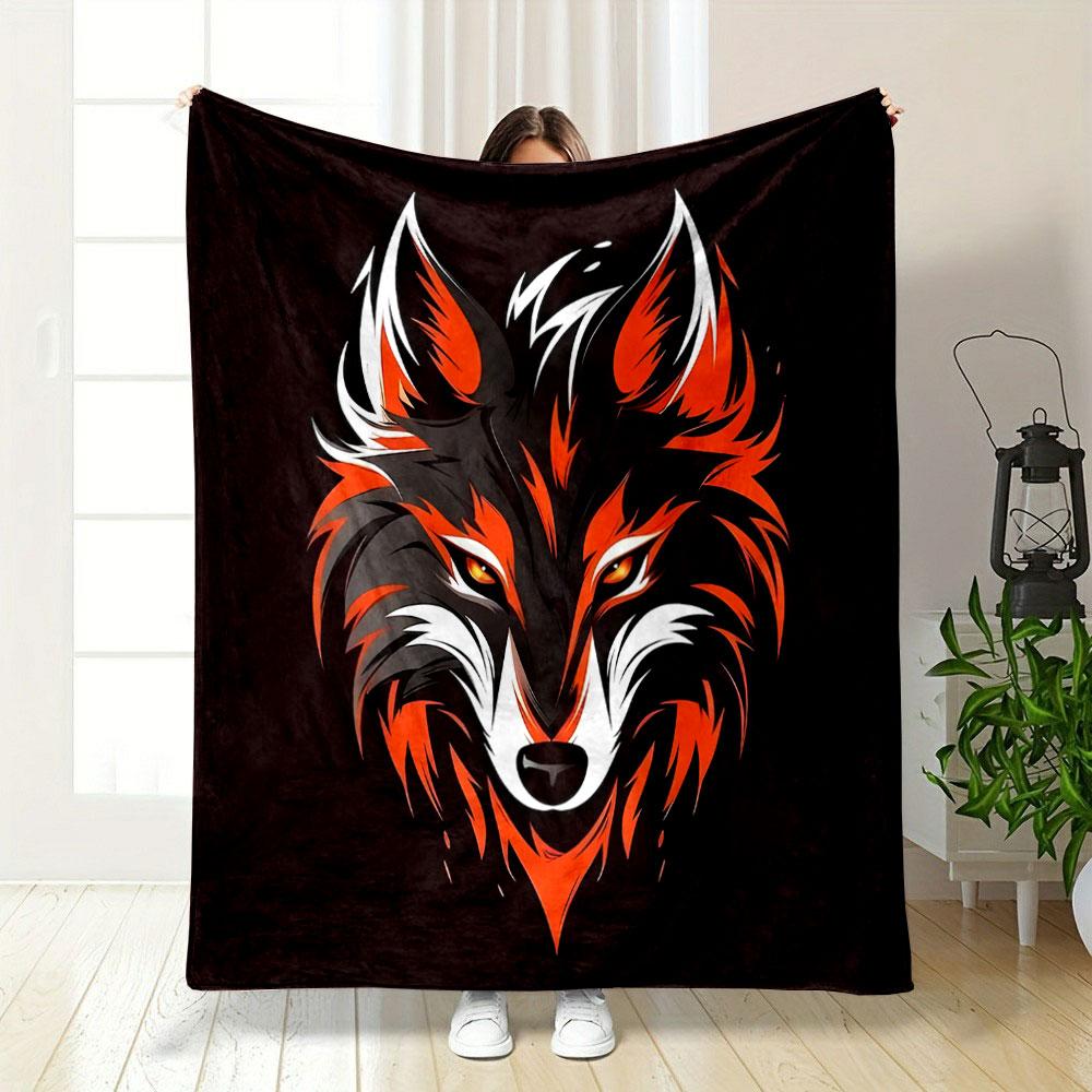 "Fierce Orange Wolf Design" Print Blanket Soft and Cozy Perfect for the Living Room Bed Sofa or a Nap,gift