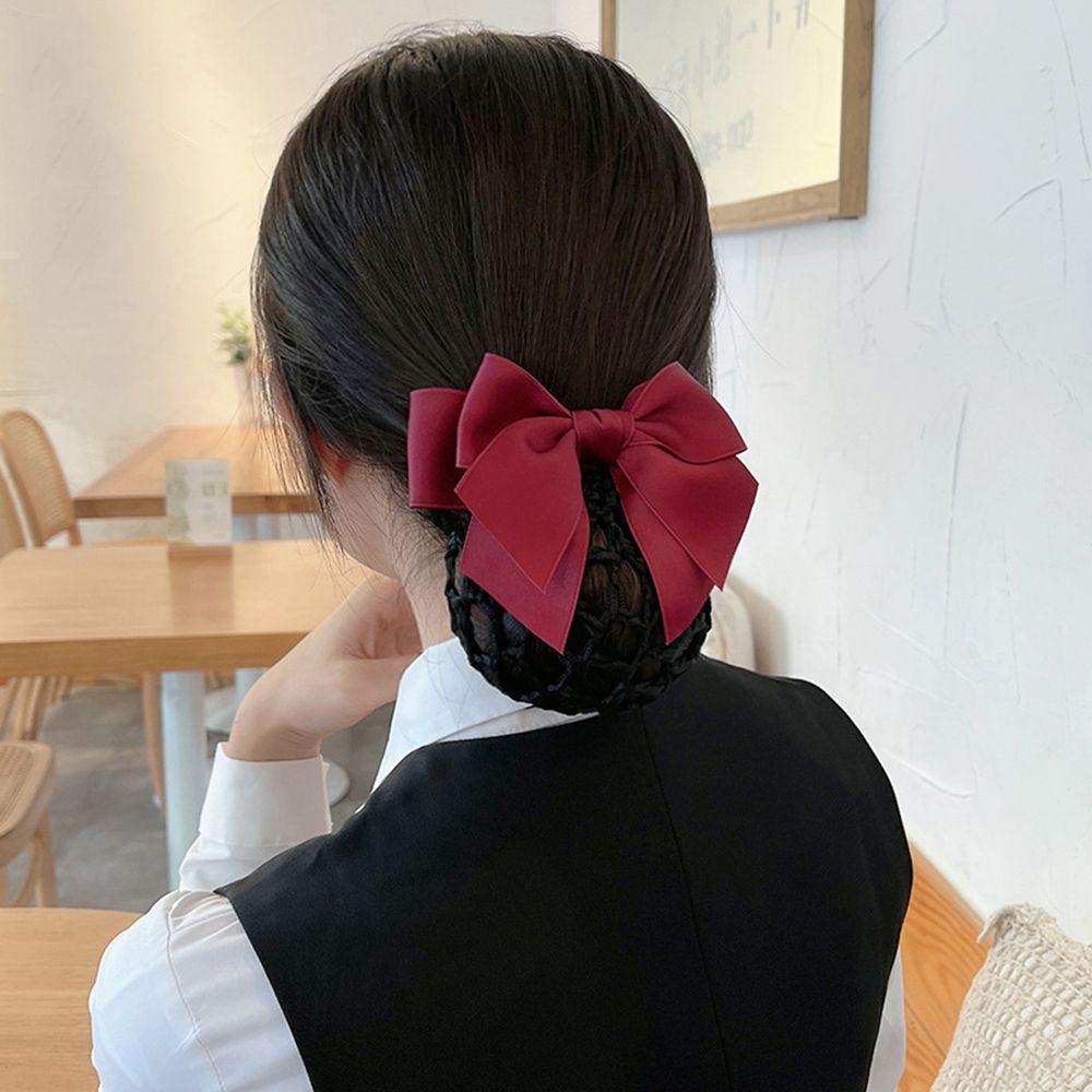Sweet Hair Clip Nurse Bowknot Hotel For Girls Hairgrips Cover Net Ponytail Clip Women Spring Clip Korean Bun Snood