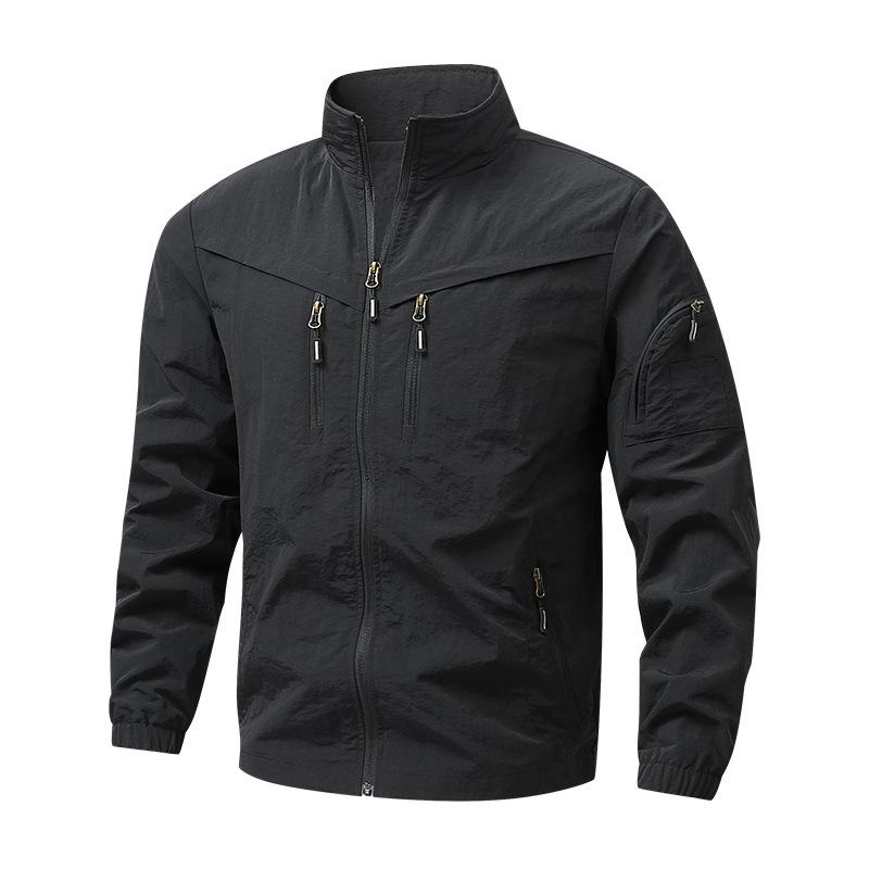 Men's Plus Size Windproof Outdoor Jacket - Spring/Autumn, Thin, Loose, Casual Stand-up Collar