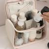 HK8297 Waterproof Clear Design Makeup Bag Large Capacity Cosmetic Bag PU Leather+PVC Travel Toiletry Organizer with Portable Handle Strap