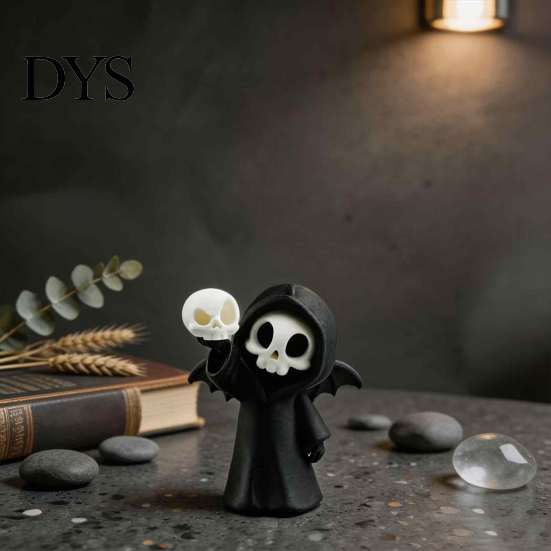 Micro Landscape Ornaments 3D Printed Grim Reaper Skull Ornament, with Bat Wings Decor, Durable Resin Crafts Cute Gothic Desk Figurine, for Halloween