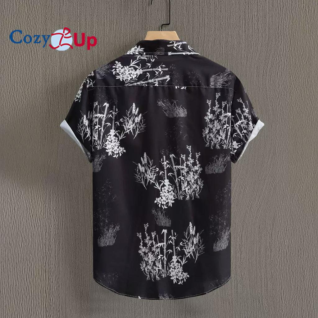 Cămașă hawaiană cu model de bambus, cămașă cu mânecă scurtă pentru bărbați, ocazional, cu imprimeu, pentru vacanță pe plajă de vară