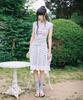 Mileko Dot Pleated Satin Skirt Ivory