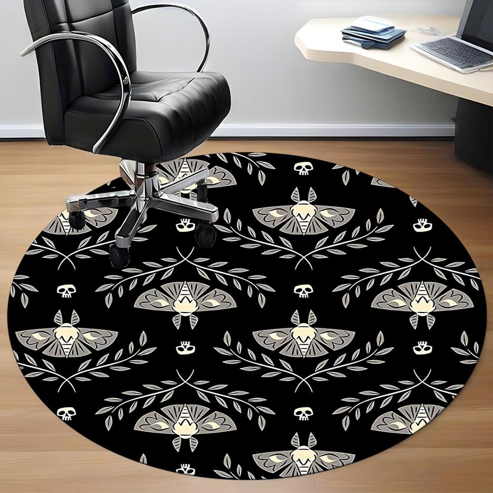 1pc Moths Skulls Office Round Area Rug, Under Office Chairs Bedroom Living Room Home Decor, Room Deco