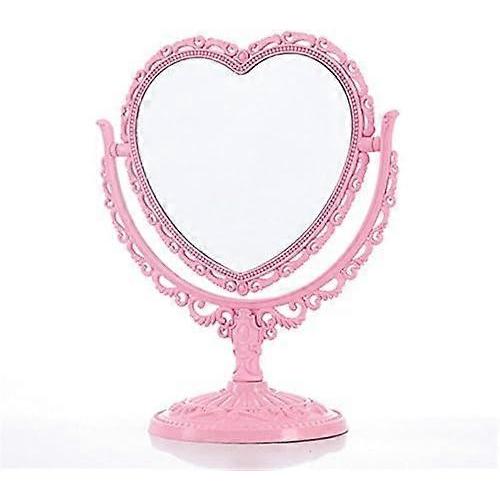 Makeup Mirror 2 Side Comestic Rotat Stand Table Plastic Dresser Heart Shape Mirrors Cosmetic Tool-Beige