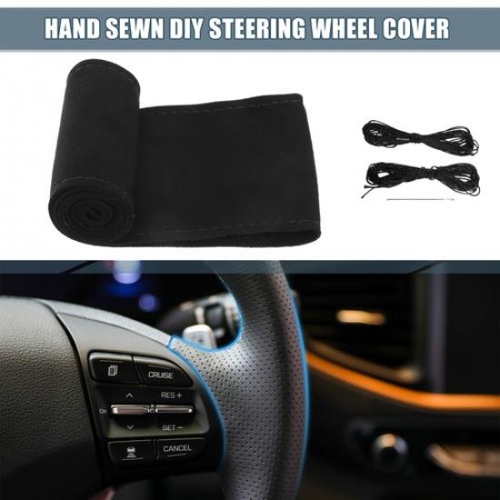 1 Set Car Hand Sewn DIY Steering Wheel Cover 32-35cm Stitch Suede Black Stitches