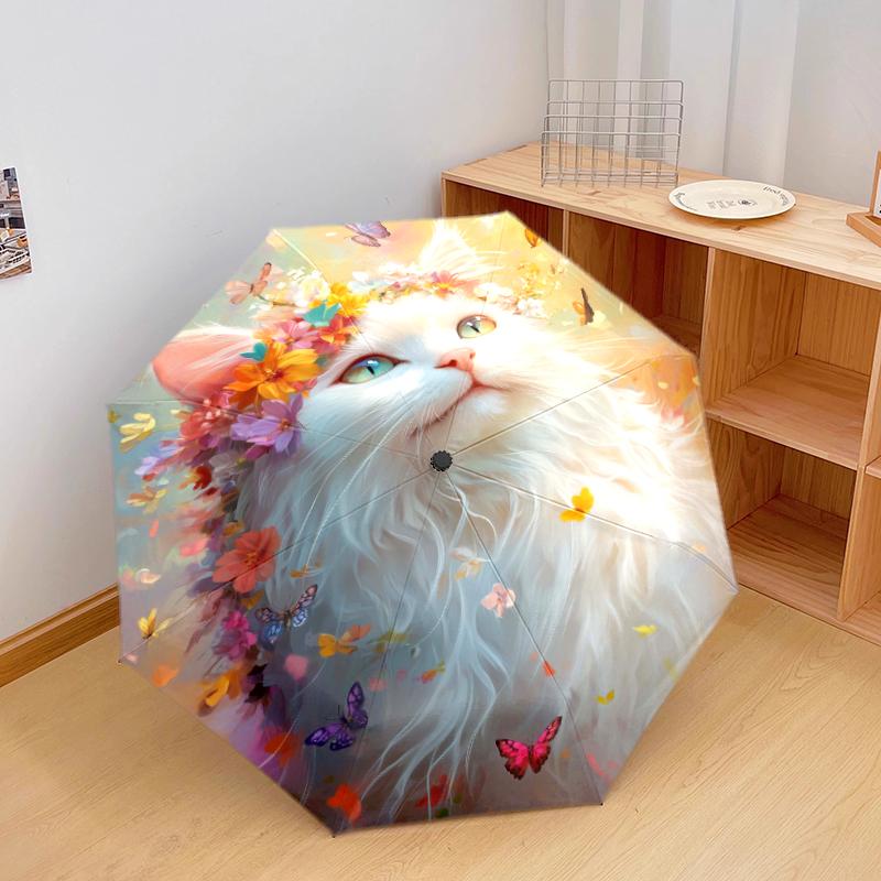 1 PC Automatic Folding Umbrella - Cute and beautiful cats Pattern, Portable & Foldable Design with 8 Ribs, Christmas Birthday Gifts