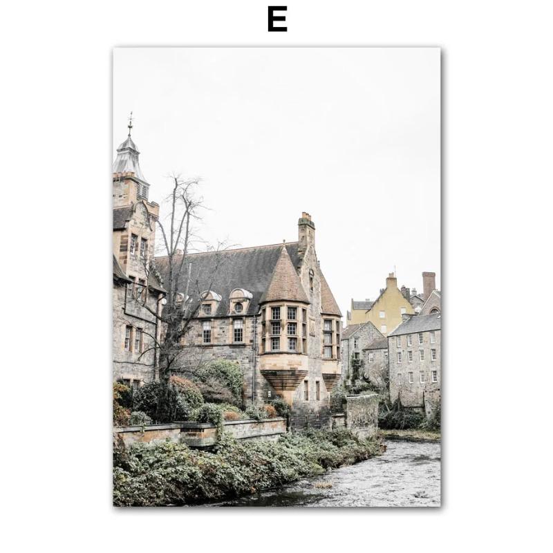 Pintura em Tela Arte de Parede Castelo de Londres Colina Verde Flor Amarela Pôsteres e Impressões Nórdicos Imagens de Parede Para Decoração de Sala de Estar