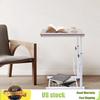Bymaocar Oak Colored Moving Edge White Table Rack Adjustable Side Table W/ Removable&Lockable Universal Wheels Home/dormitories