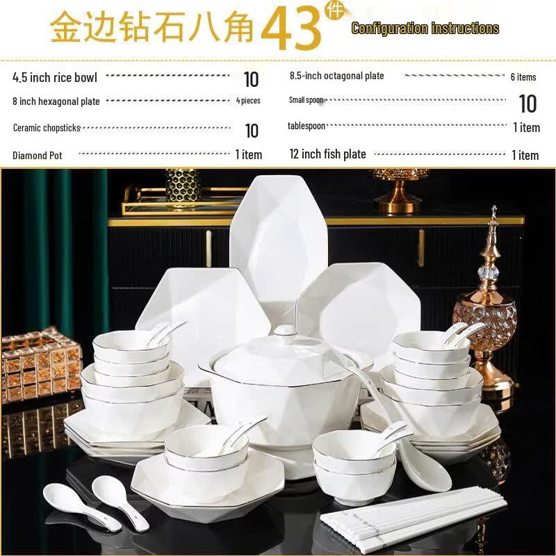 Ruhan Gold Rim Diamond Dinnerware Set