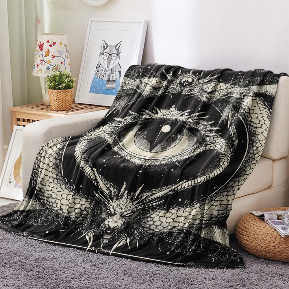 Dragon Symbols  Print Flannel Blanket, High quality Comfortable for All Seasons, Home Decor, Warmth and Comfort
