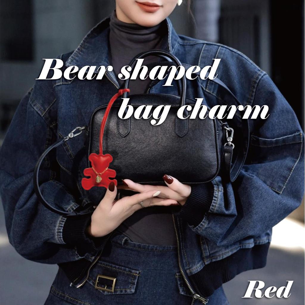 Brown Plush Bear Keychain Bag Charm with Leather Cord, Korean Style, Women's Bag Ornament, Stylish and Cute, Leather, for Women