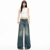 Trendy Vintage Cuffed Waist Relaxed Straight Wide Leg Comfy Denim Pants For Ladies Spring Summer Casual Pants Oversize Denim Trousers