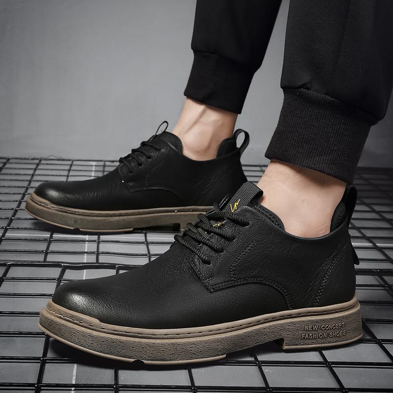 Moda Casual cadarço moda masculina sapatos de couro sapatos de cano alto negócios ao ar livre versáteis homens adultos festa à noite sapatos pretos