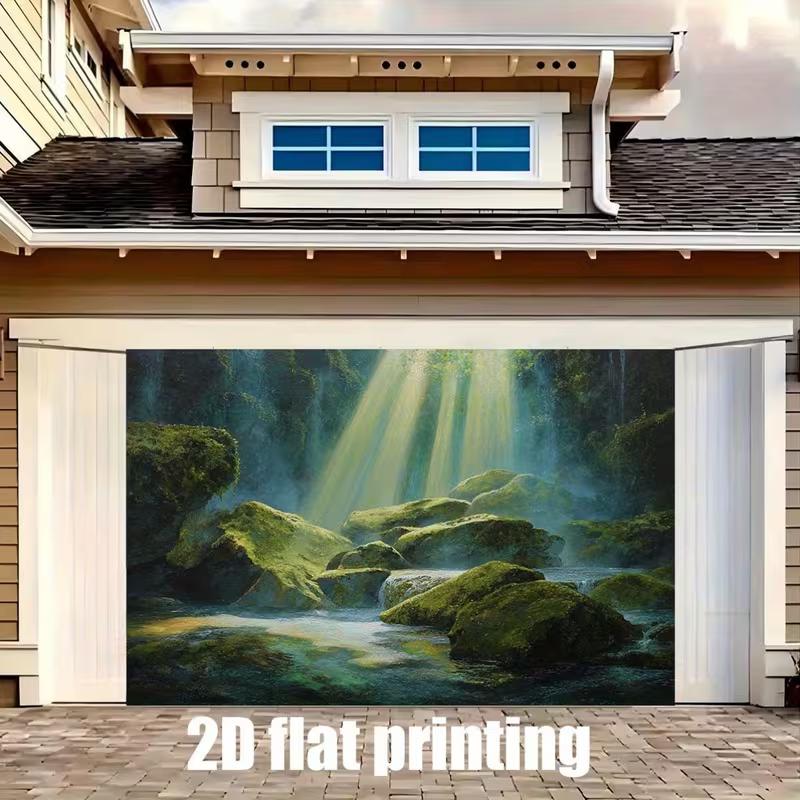 2D Enchanted Forest Waterfall Backdrop Magical Sunbeam Nature Background for Events