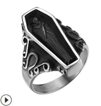 Halloween Skull Zombie Coffin Ring Epoxy Coated Stainless Steel Gothic Dark Jewelry for Men Women us size 7