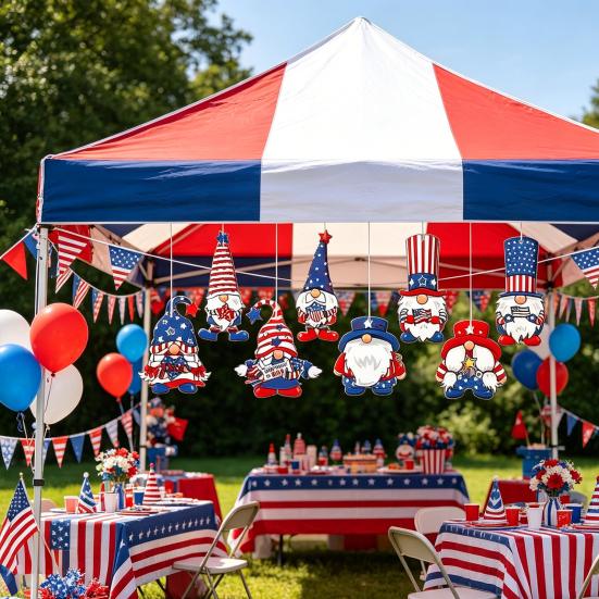 4th of July Patriotic Gnome Ornaments Independence Day Red White Blue Gnome Hanging Decorations for Memorial Day Tree Home Party Decor