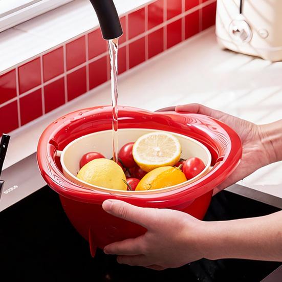 Vegetable Washing Basket Funny Large Capacity Strainer Double Layer Vegetable Fruit Colander Produce Basket Strainer for Rinsing Washing Berry