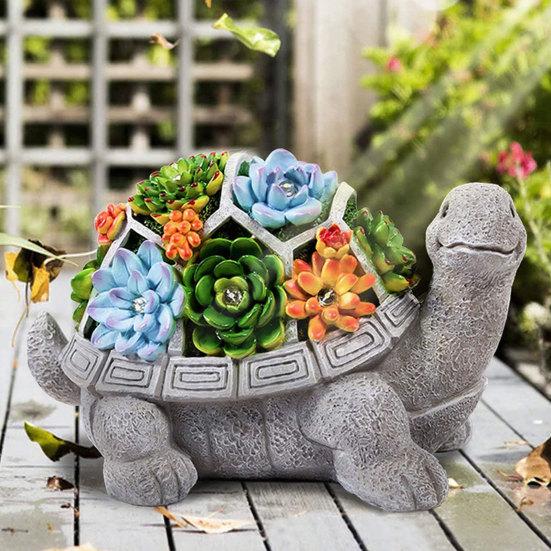 Yousheng Solar Turtle Statue Light, Garden Resin Turtle Succulents Sculpture Solar Light, Outdoor Waterproof Solar Yard Light for Patio Lawn