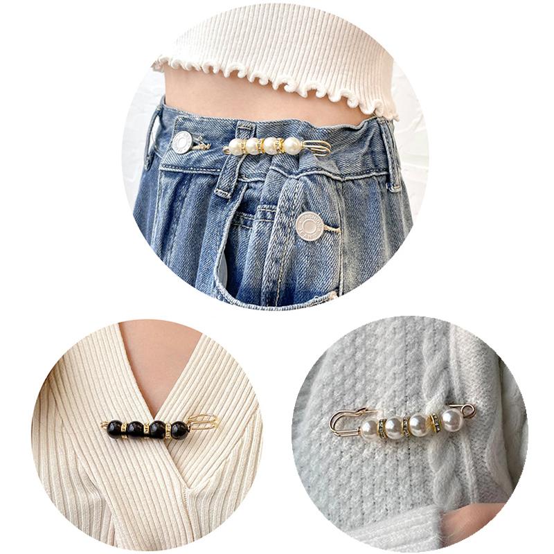 New 2Pcs Vintage Pearl Clothing Pins For Women Decor Dress Pants Buckle Brooches Set