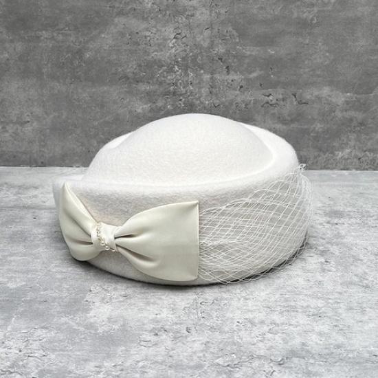 1x Lady Elegant Wool Blend Beret Hat with Bowknot & Mesh Veil Retro Painter Hat