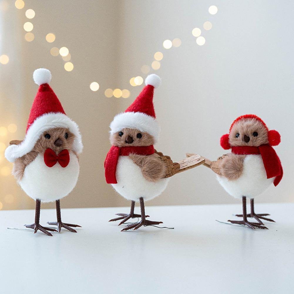 Cute Plush Bird Christmas Tree Hanging Pendant Decorations For Xmas Party 2026 New Year Fake Birds With Hats Gifts Home Dec V5S5