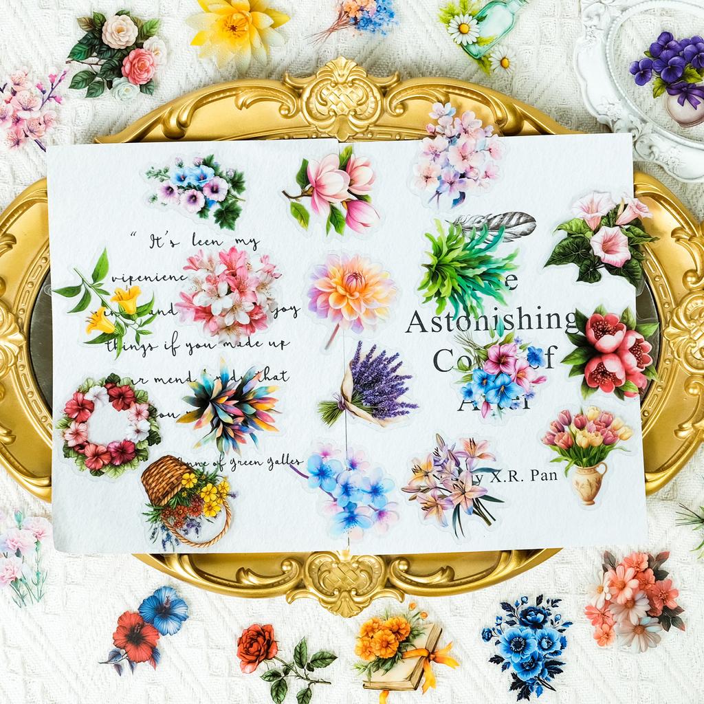 50 Various Bouquets Mixed And Matched Graffiti Stickers Transparent Waterproof Pet Stickers Diy Decoration