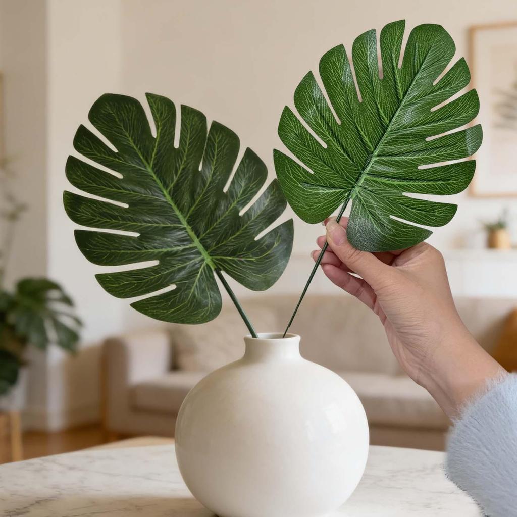 Artificial Monstera Leaves Faux Tropical Greenery Hawaiian Palm Monstera Leaf Fake Turtle Plant for Wedding Party Home Decor