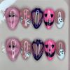 30pcs Halloween Press On Nails Gothic Skeleton Skull Spider Web Black Cat Haunted House Fake Nail Almond False Nail for Women