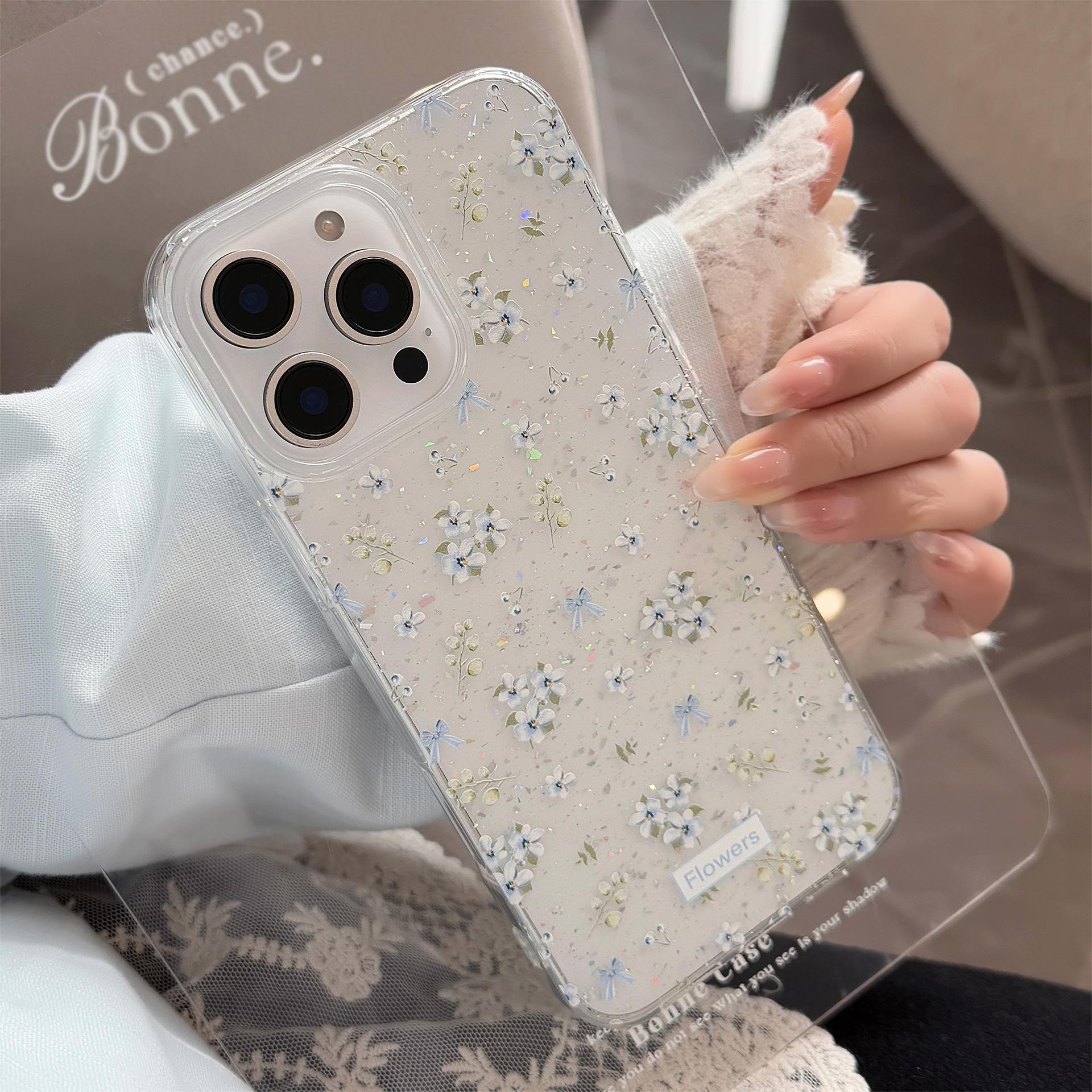 

Нежный голубой цветочный Подходит для чехла для мобильного телефона Apple 16 Promax 17 Свежий и красивый Iphone14 Блестящий 11 Прозрачный 12pro