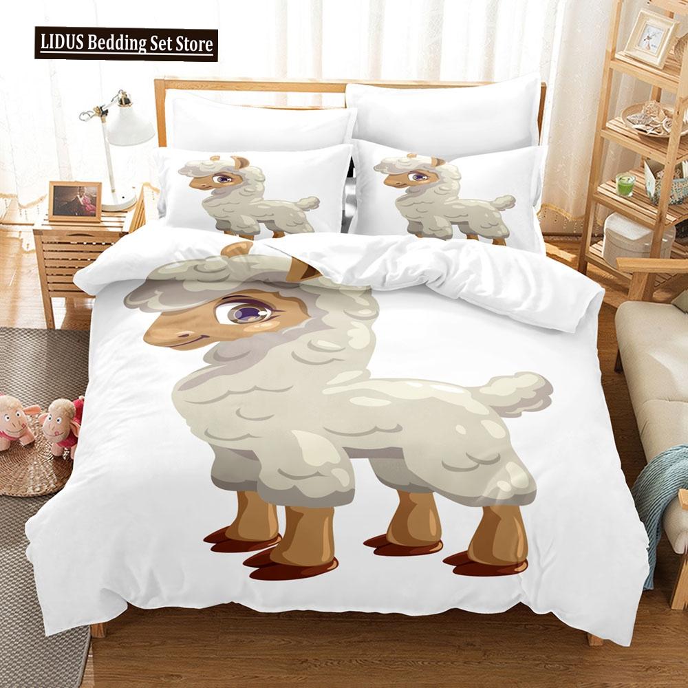 Cartoon Goat Duvet Cover Set Cute Kawaii White Goat White Background King Queen Size For Girls Boys Gift Polyester Bedding Set