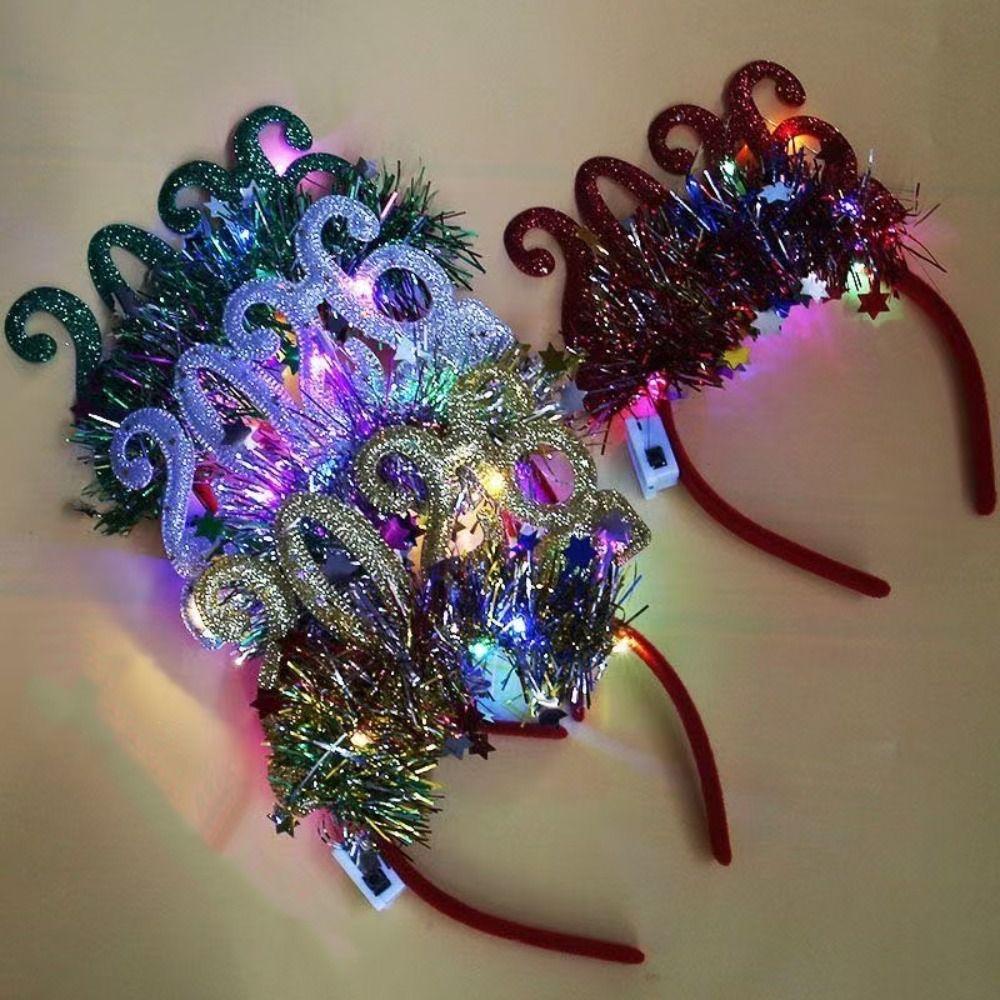 Cute LED Glow Hair Bands Sequin Glitter Hair Hoop 2026 Happy New Year Headband Men/Women/Kids