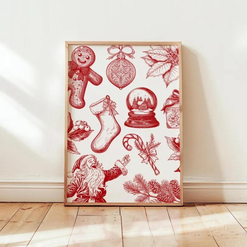 

Holiday Collage Print, Red Christmas Decorations, Winter Decor, Trendy Art, Xmas Poster, Vintage Santa Print, Living Room Art 21X30CMNo Framed
