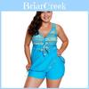 Elegant Womens Fashion Plus Size V Neck Skirted Print Front Tankini Swimsuit