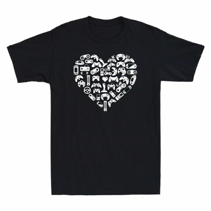 Heart Love Video Game Control Printed Men s T-Shirt Funny Video Game Lovers Tee L