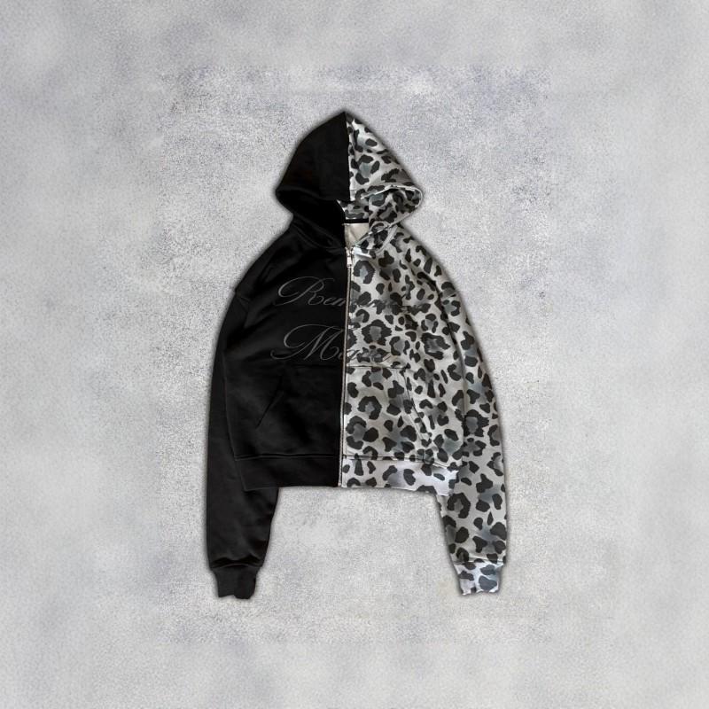 Y2K Black Dual Color Print Hoodie Mens Loose Fit Zip Up Gothic Streetwear