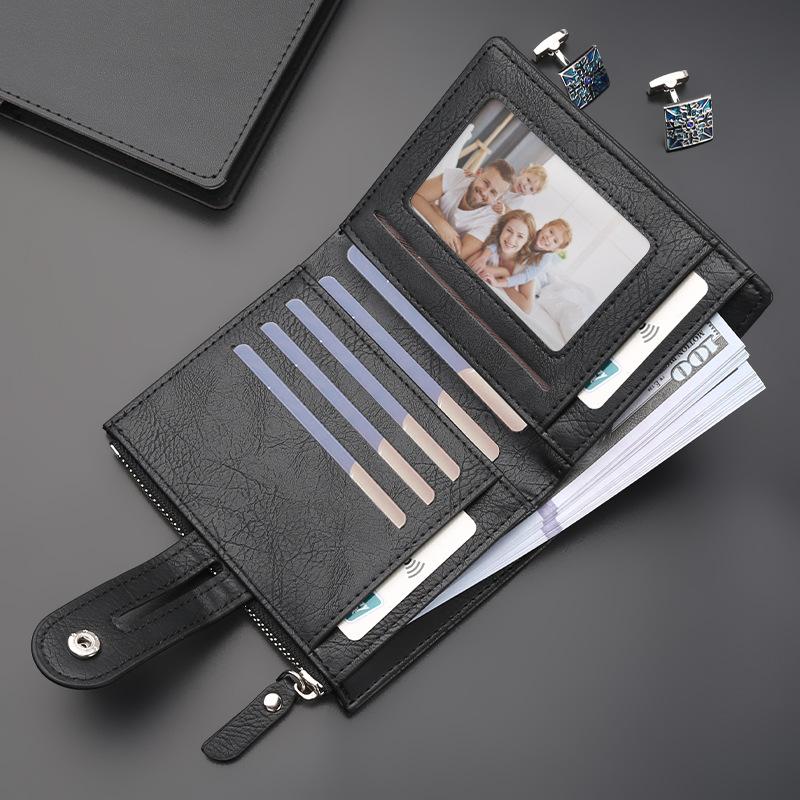 Men's Wallet Business Simple PU Leather Short Wallet With Multiple Card Slots Large Capacity Card Bag Coin Purse
