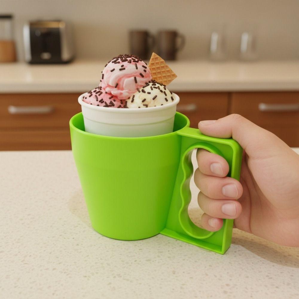 Drip-proof Ice Cream Anti Freeze Cup with Spoon Slot Ergonomic Handle Ice Cream Sleeve Plastic Popsicles Insulated Cup Party