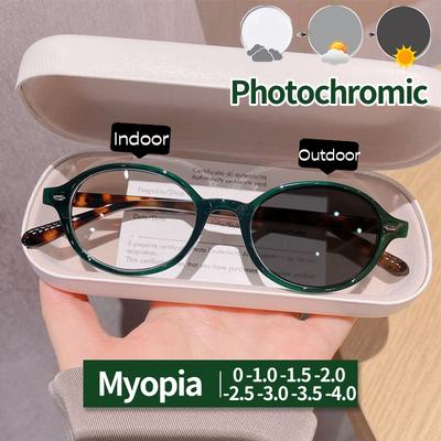 Fashion Vintage Photochromic Myopia Glasses Women Oval Small Frame Minus Diopter Eyeglasses Outdoor Color Changing Sunglasses